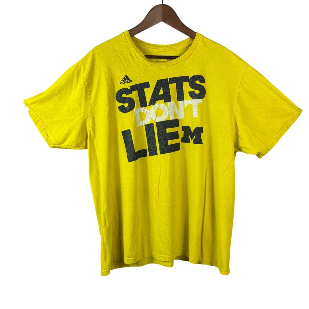 Adidas Michigan Wolverines Graphic T Shirt XL Yellow Stats Don’t Lie Unisex